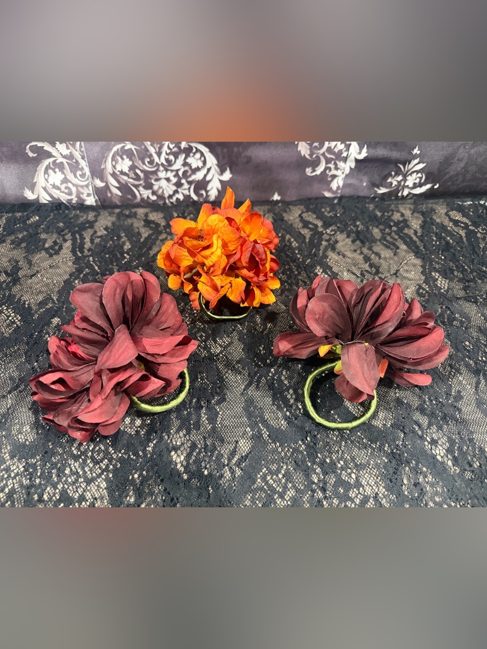 Fall Floral Decorative Rings Burgundy Orange Set of 3